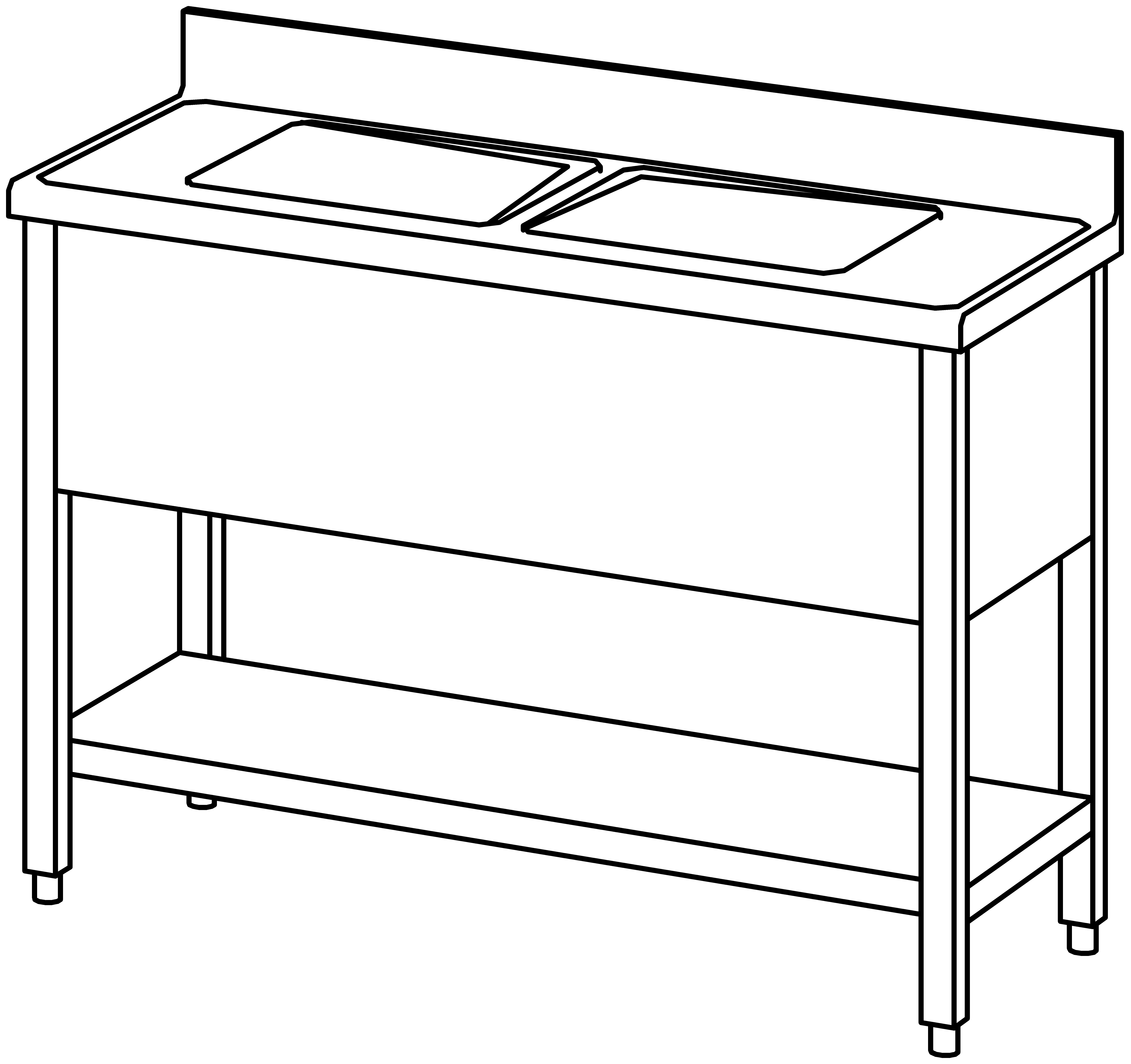 Spültisch offen 1200x500, GB, 2 Becken