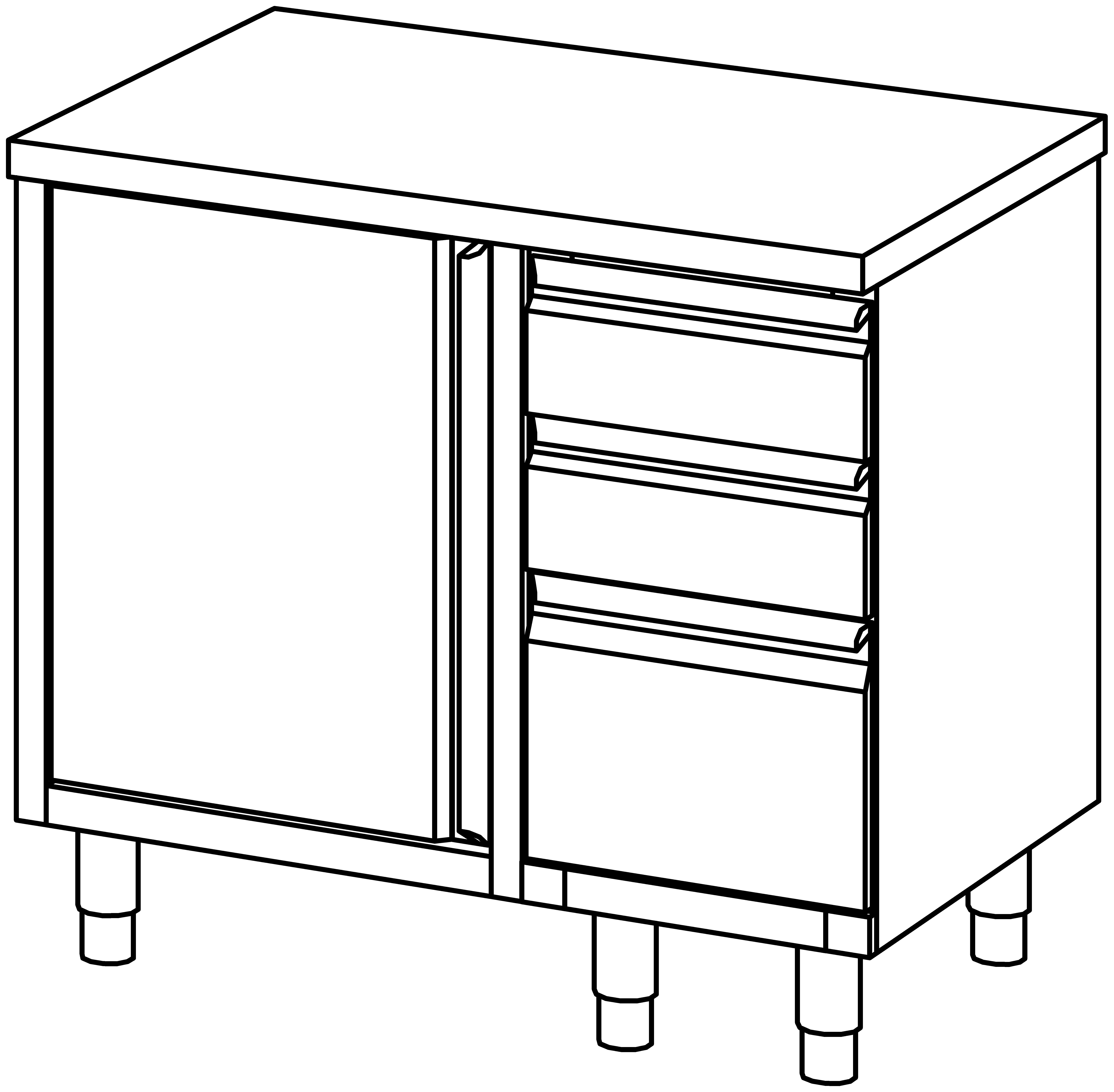 Arbeitsschrank 1000x700, S-Block rechts