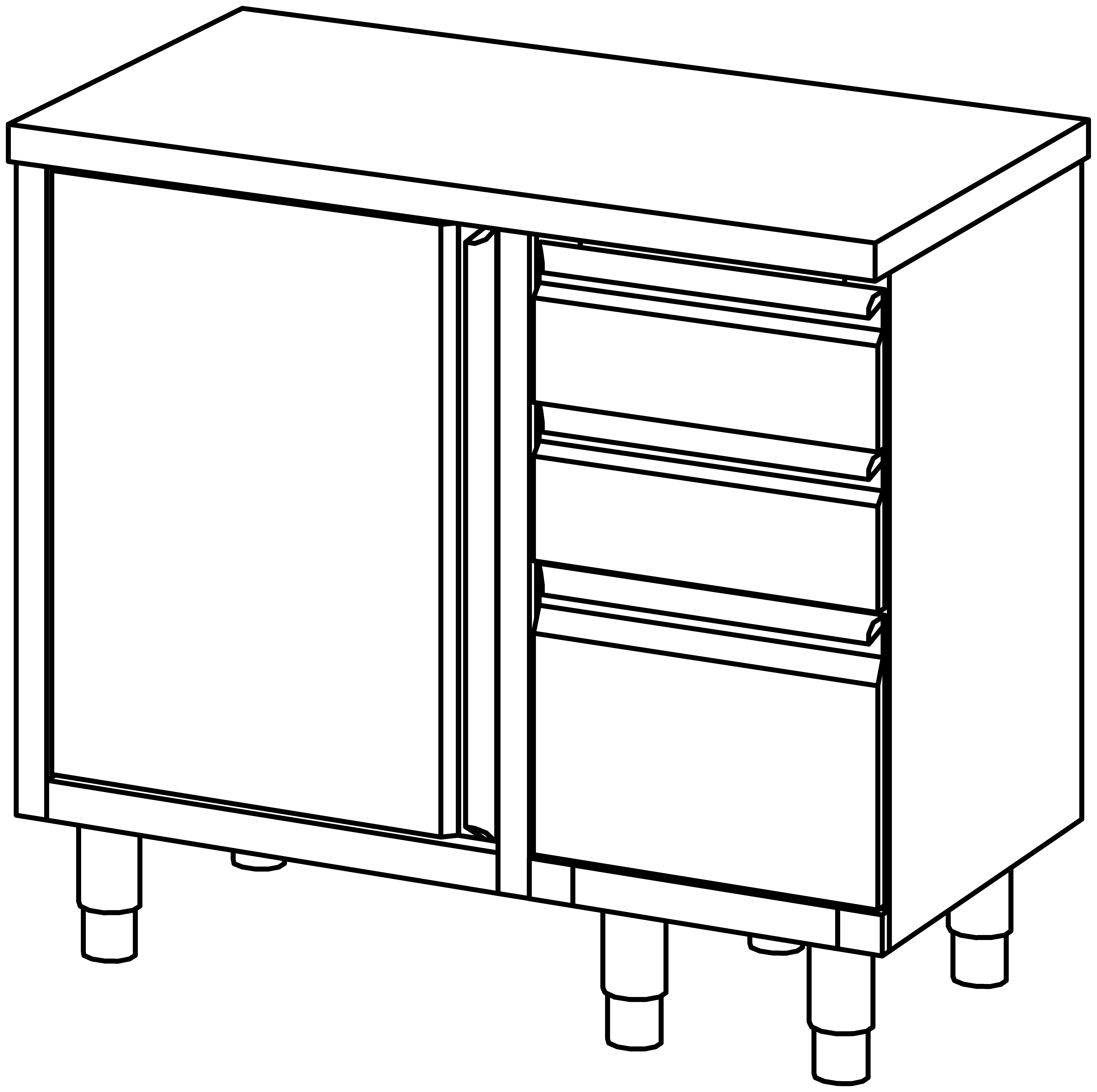 Arbeitsschrank 1000x600, S-Block rechts