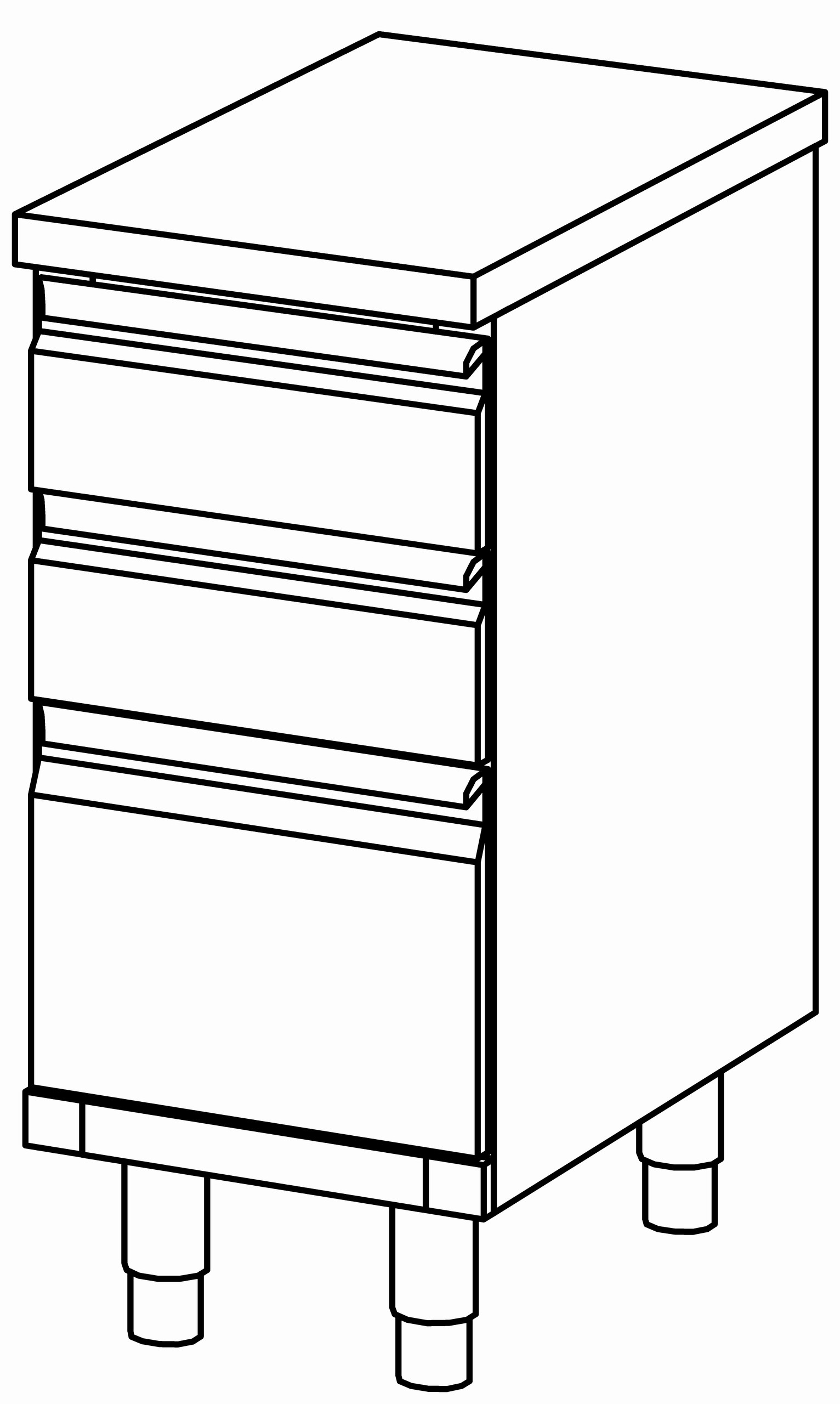 3er-Schubladenblock 400x700, ohne Aufk.