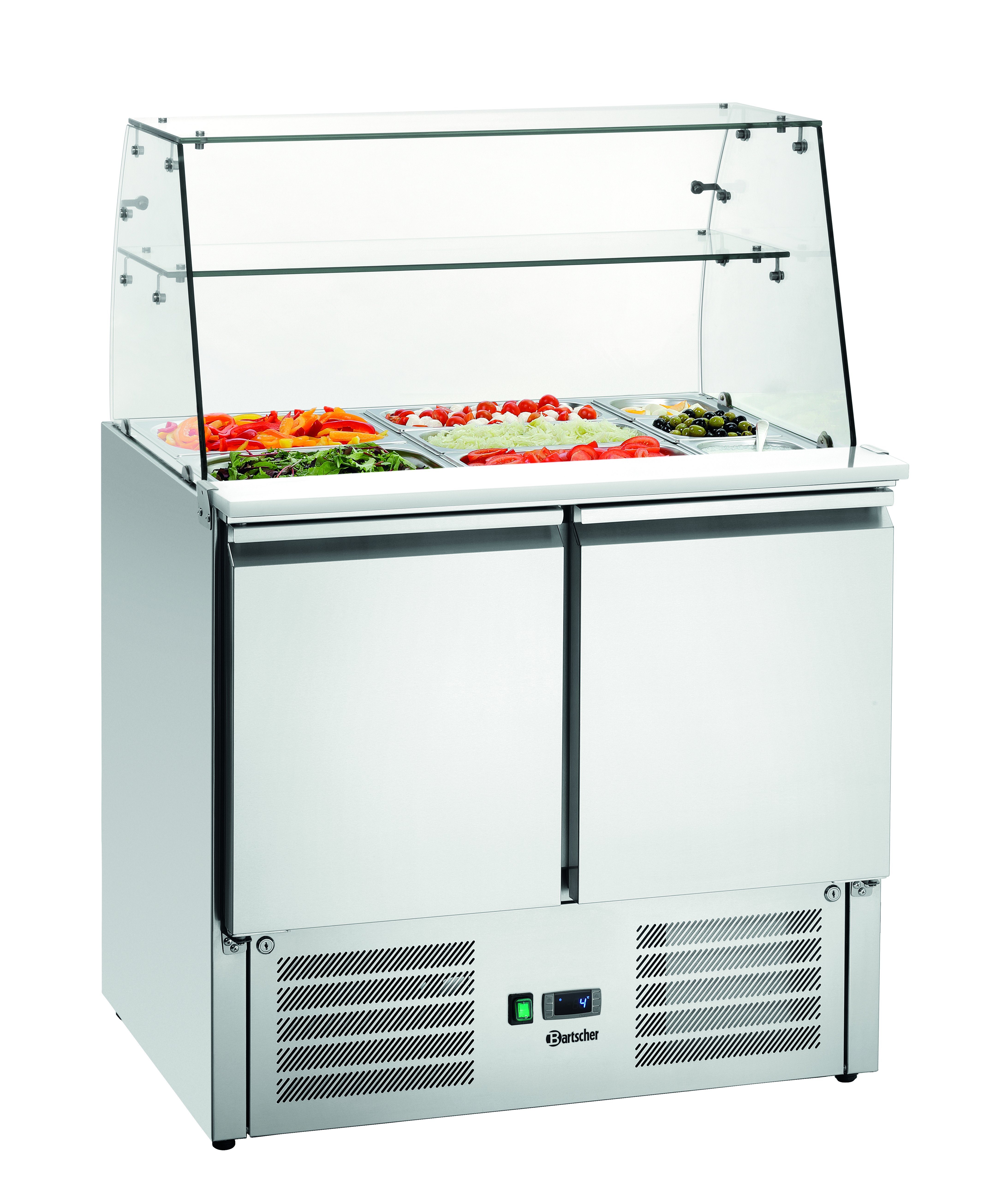 Saladette 900T2GL, 2 Türen, Glasaufsatz