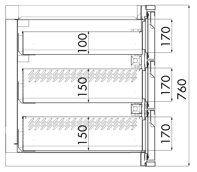 Schubladenstock 3x 1/3, KH 760