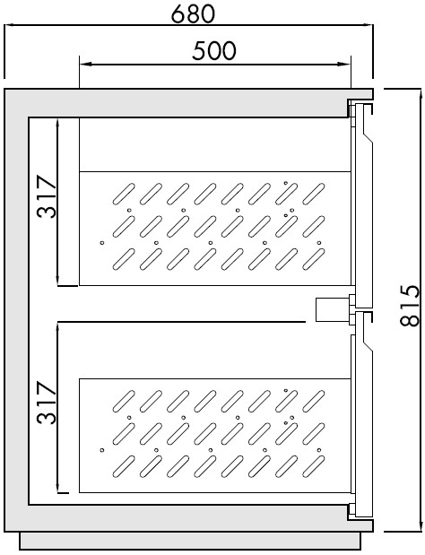 Schubladenstock ÜV-Auszug 1/2-1/2, T 680